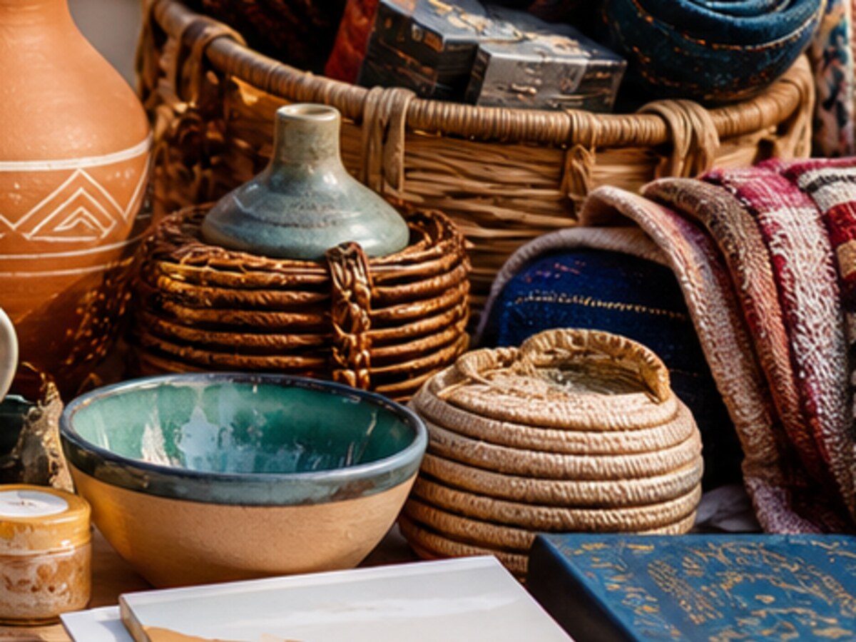 Woven Phone Sling styled on a warm Souk market table
